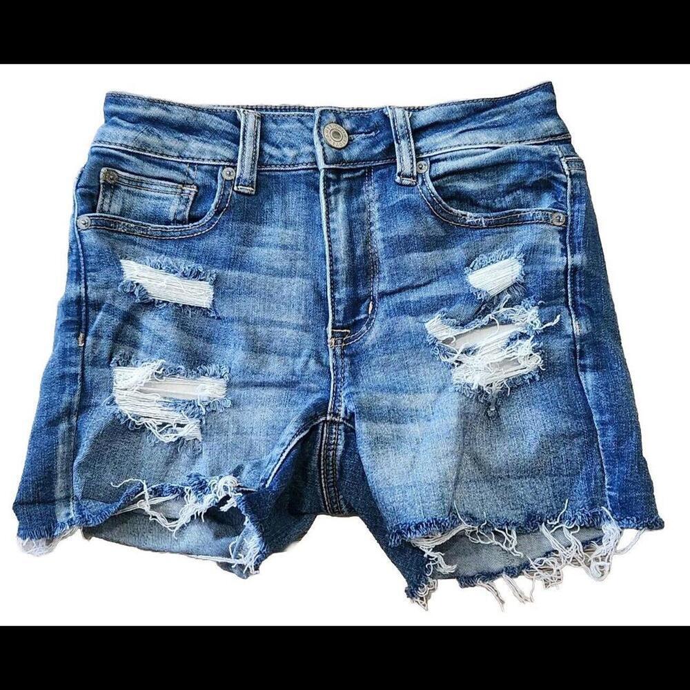 American Eagle Next Level Stretch Hi Rise Shortie Size 2 Distressed